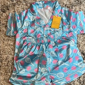 Kids Tennis Print Pajama Set - Blue and Pink